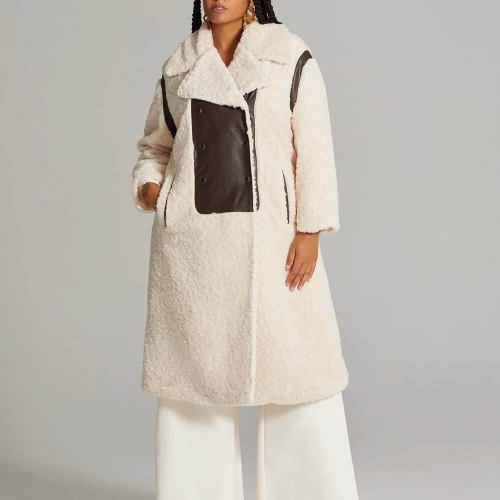 Xolani Faux Leather Patch Sherpa Coat - Picture 8 of 10